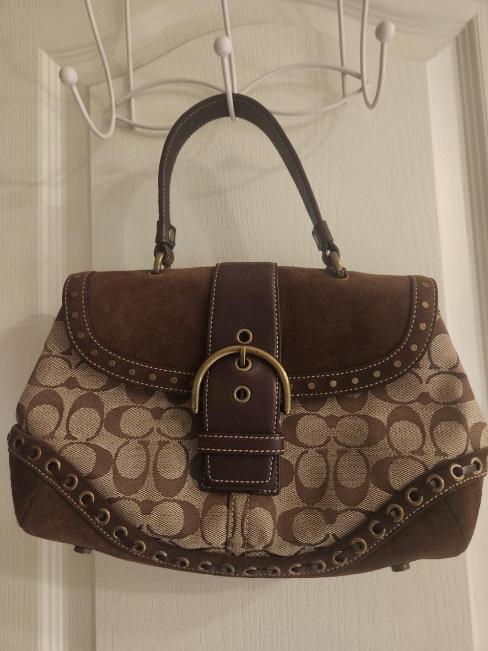 Coach vintage signature canvas and suede shoulder bag